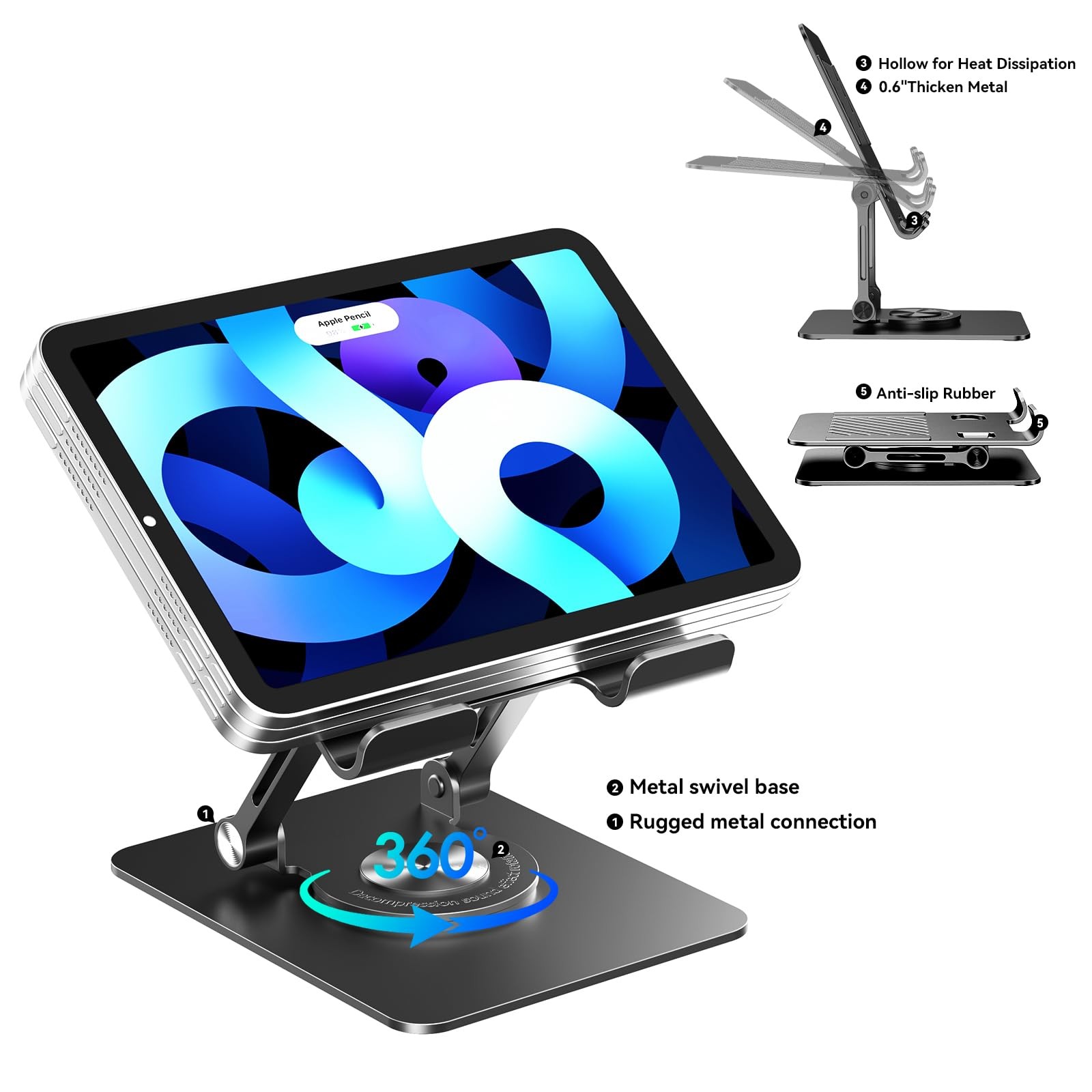 Tablet Stand for Desk, 360° Rotating Adjustable Tablet Holder for 4-13" Table...