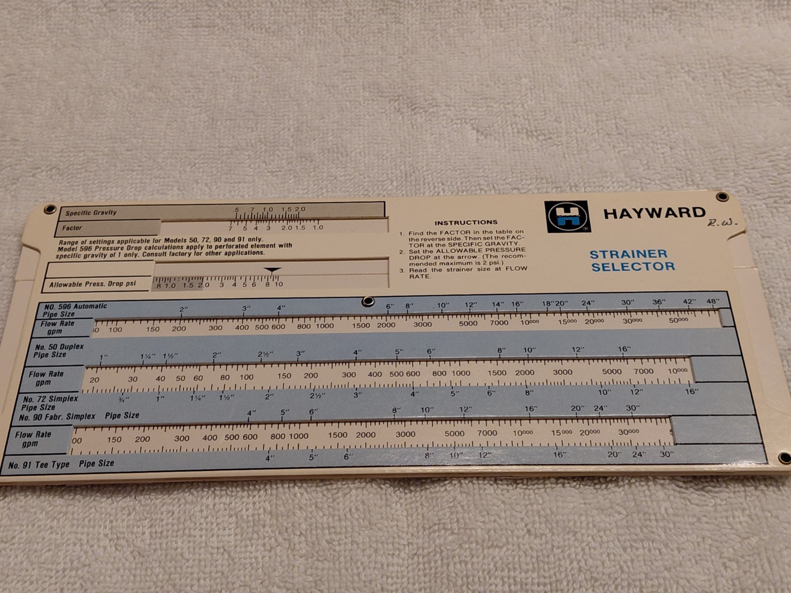Hayward Strainer Selector / Flow Velocity Slide Vtg VGUC