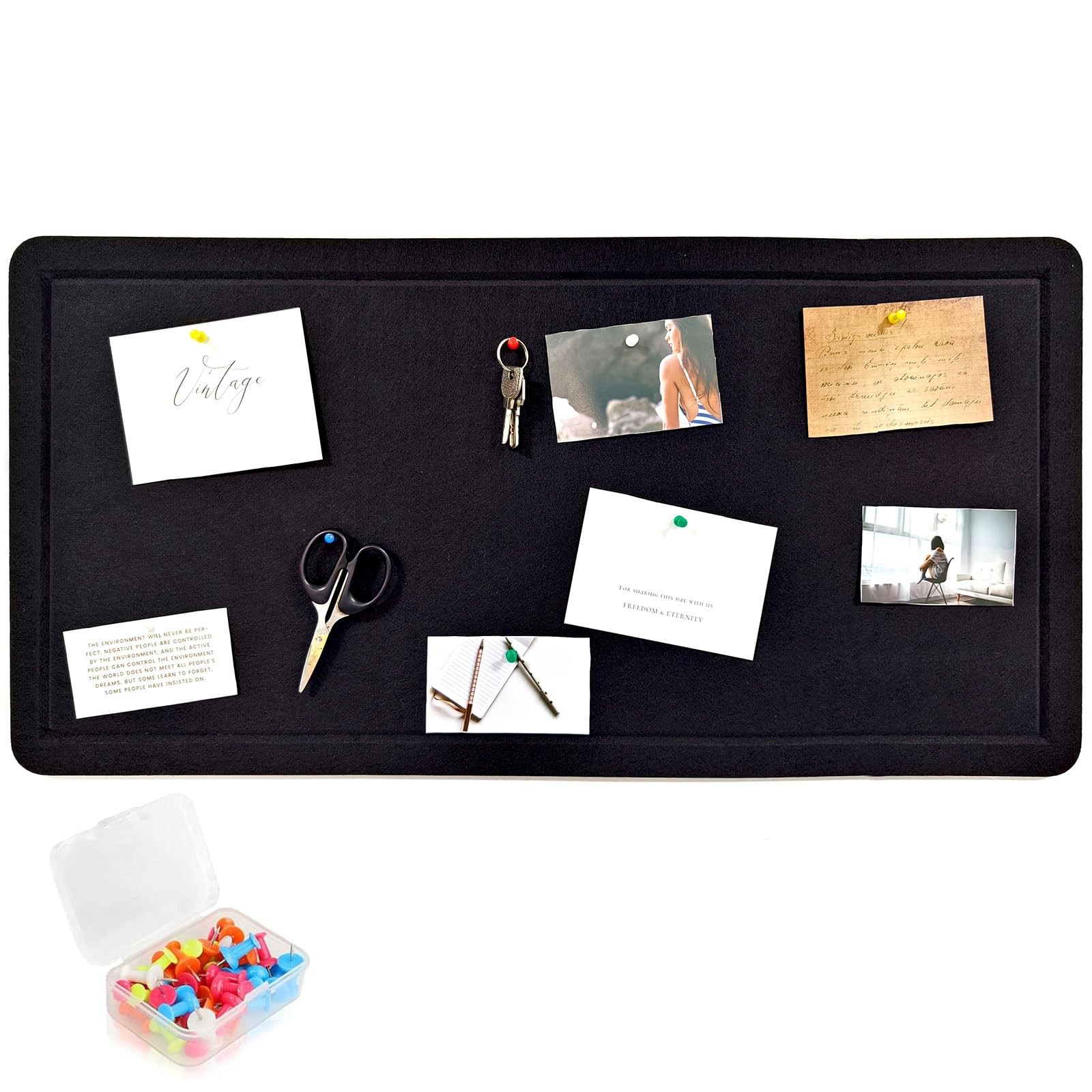 Large Black Cork Board 32x16 Inch Felt Bulletin Board Pin Display For Wall