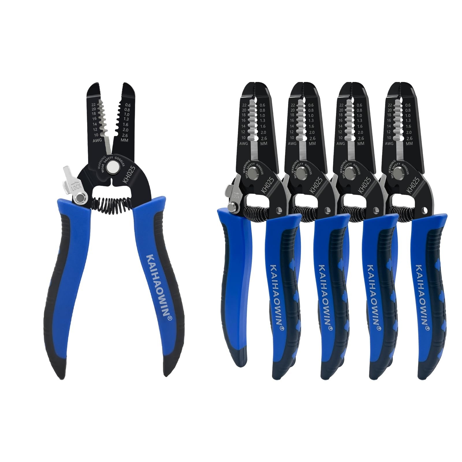 5 Pack Wire Stripper and Cutter with Safety Lock and Spring Loaded Profession...