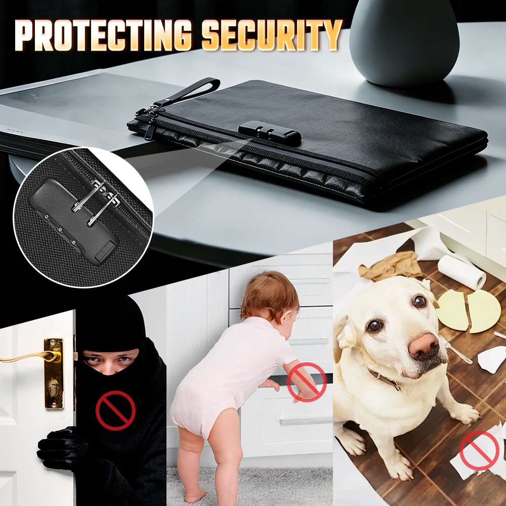 Fireproof Money Bag with Lock Waterproof Document Pouch Safe Storage Travel Case