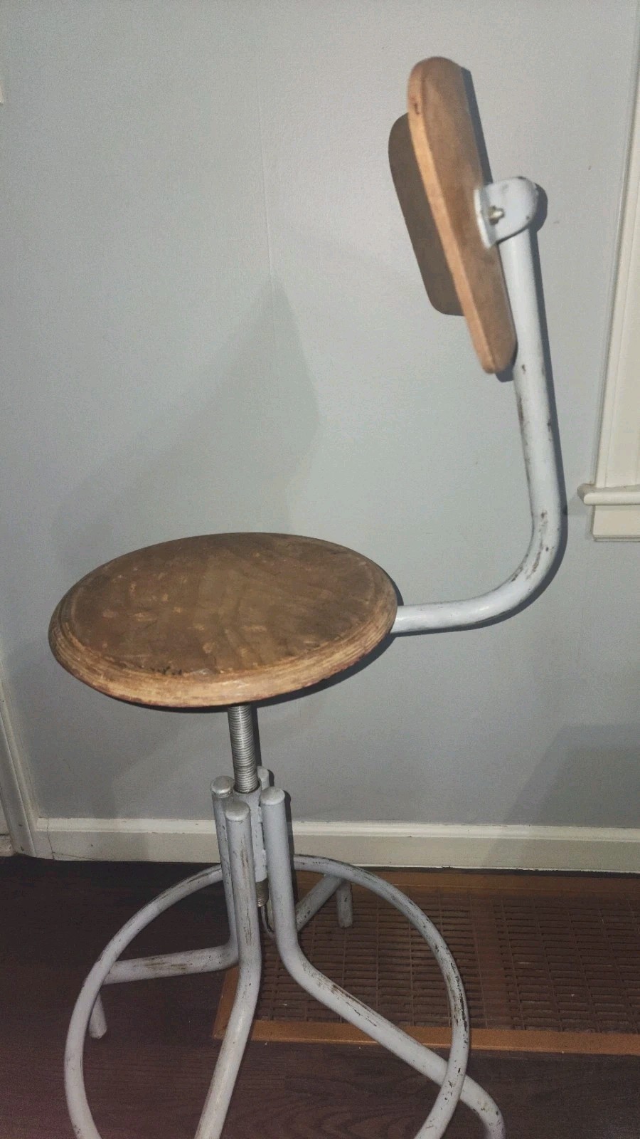 Vintage Adjustable Swivel Industrial Drafting Stool Chair Adjust Back Foot Ring