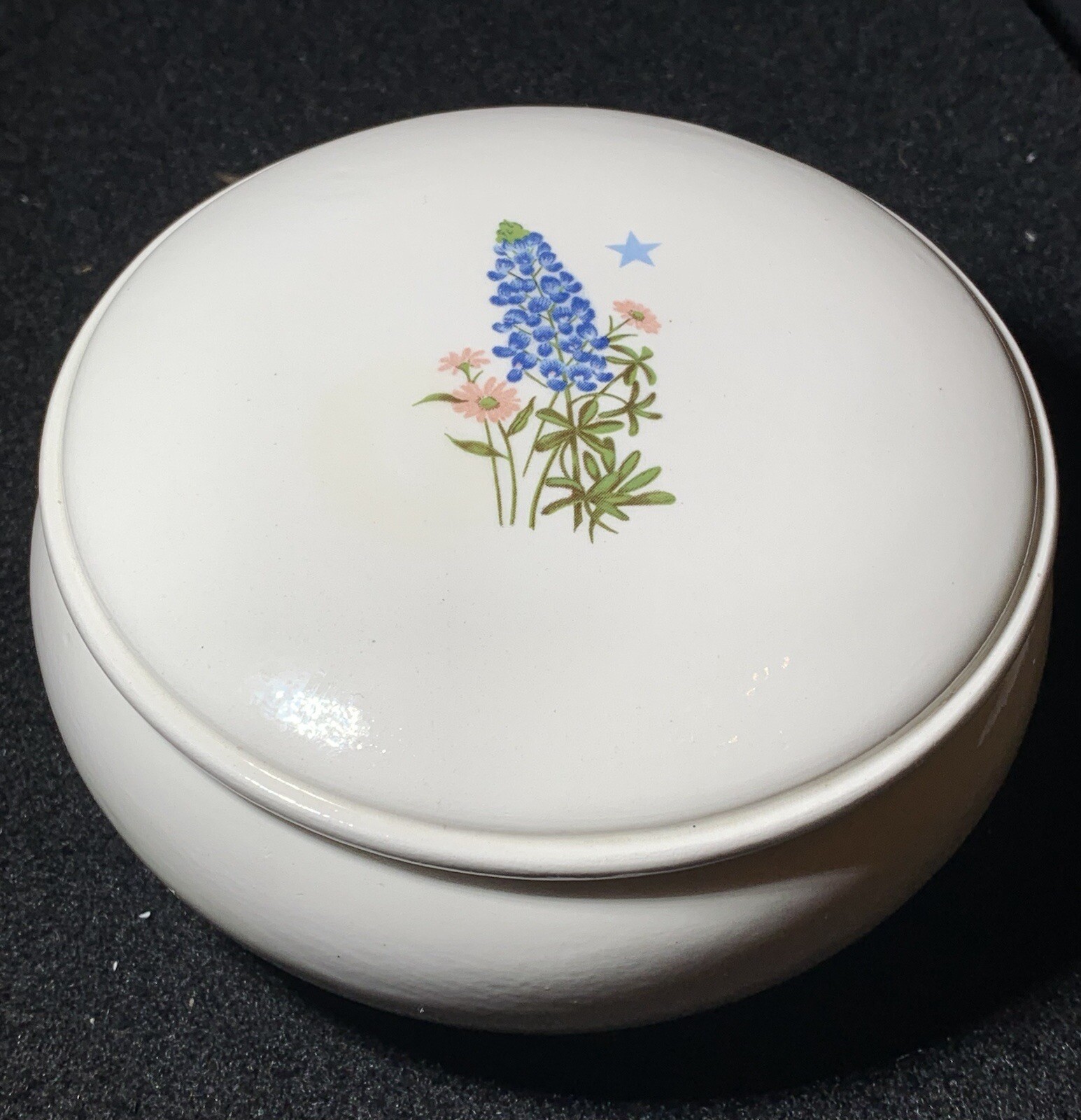 Vintage Bluebonnet Flower Ceramic Trinket Dishartist signed 4.4 “ wide