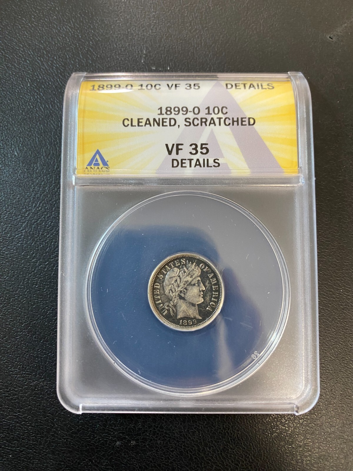 1899 O BARBER DIME ANACS VF-35 DETAILS - TYPE COIN - BETTER DATE - SLABBED - 10C