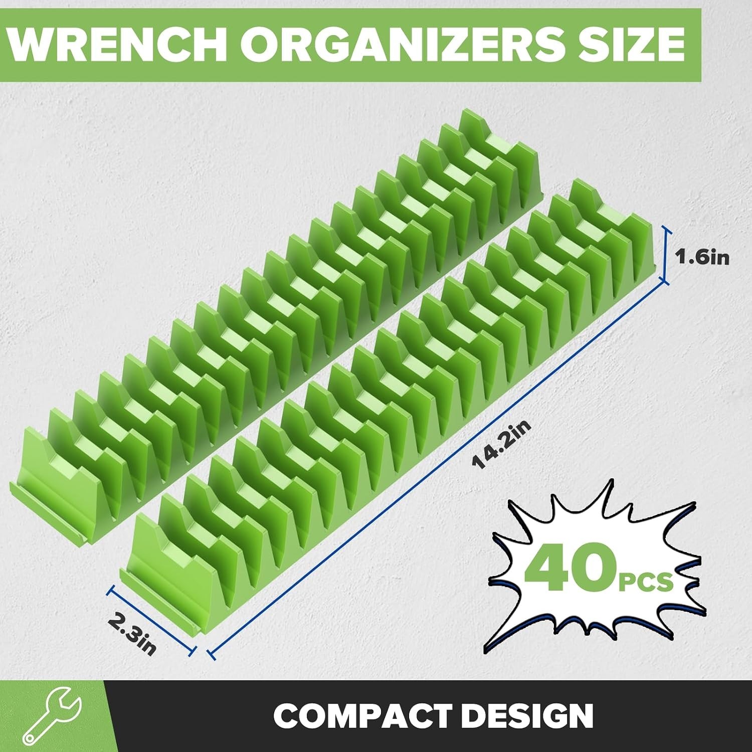 40PCS Modular Wrench Organizer Set - Stylish Green Tool Storage Solution