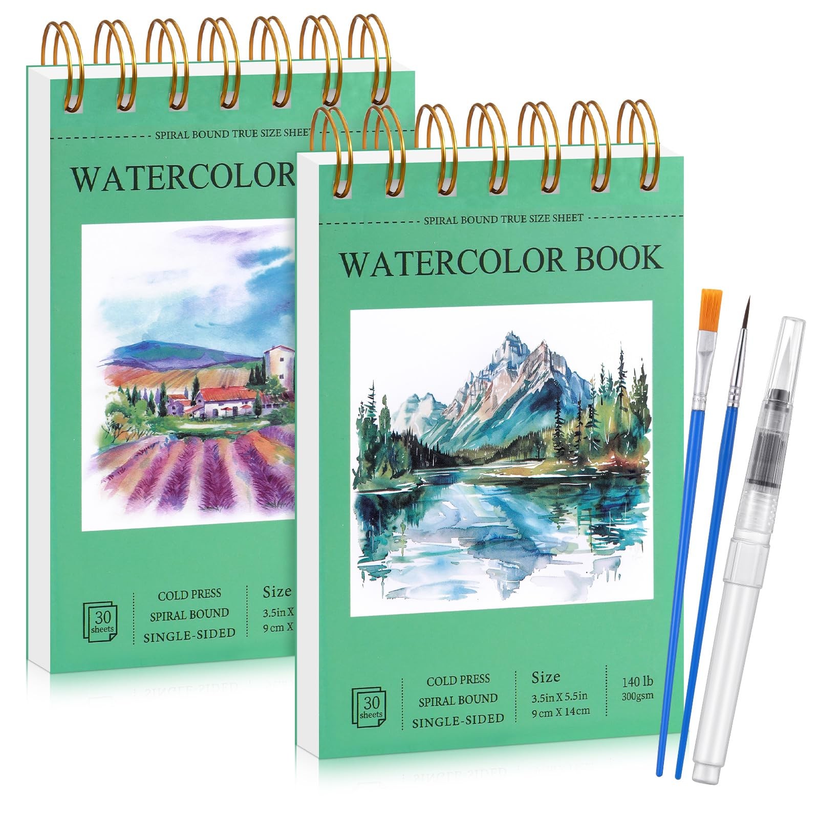 2 PCS Watercolor Sketchbook With Brushes 3.5x5.5 Inch 60 Sheets 140lb/300g