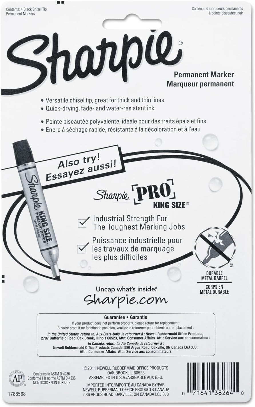 Permanent Markers Chisel Tip Black 4 Count