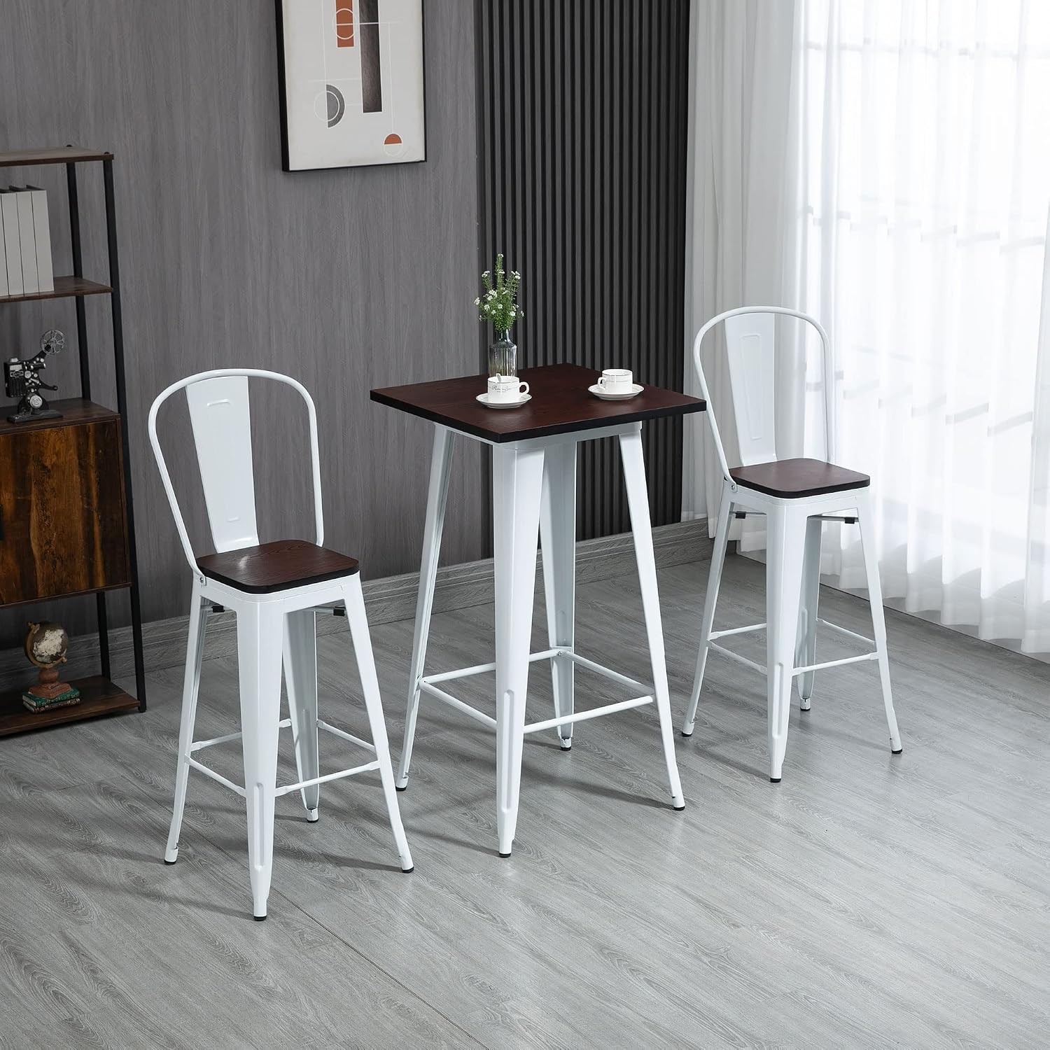 3 Piece Industrial Dining Table Set, Bar Height Bar Table and Chairs Set with