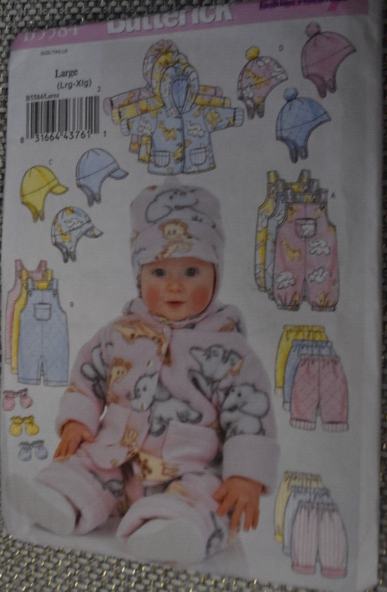 Butterick Pattern B5584 Infant Jacket-Overalls~Pants~Hat Mittens Sz L XL Uncut