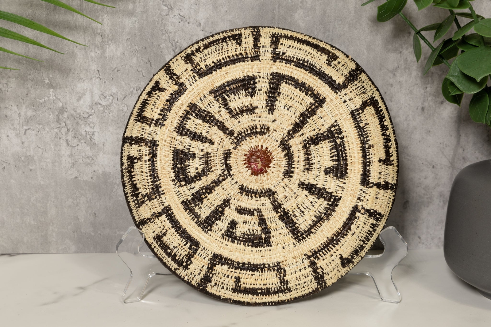 Black and White Greek Key Basket Plate