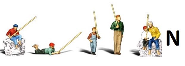 N Scale -  GONE FISHING  - 5 PCS.  WOO-A2179