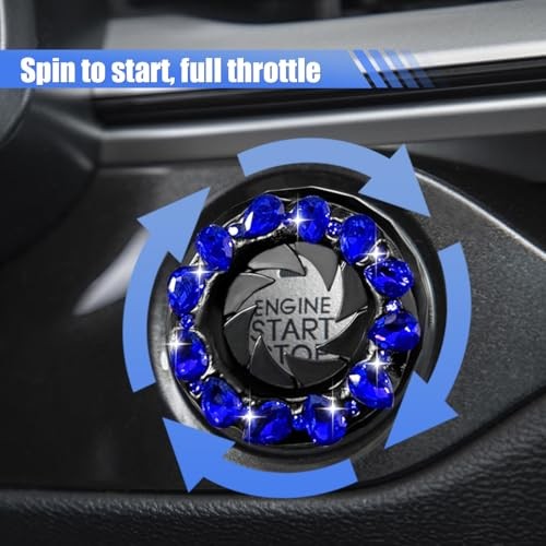 Bling Crystal Car Push Start Button Cover, Shiny Rhinestone Auto Engine Blue
