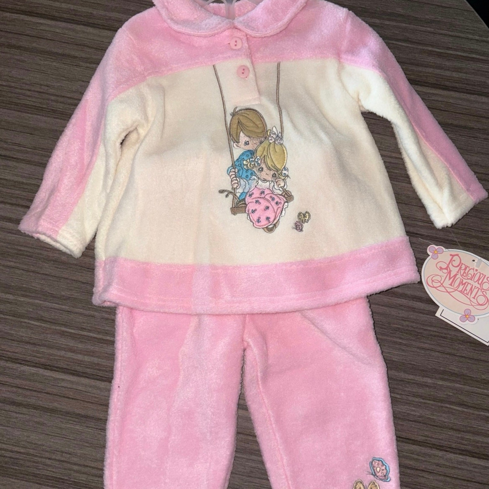 Precious Moments Pink & Cream Fleece Set – Swing & Butterfly Embroidery – 18M