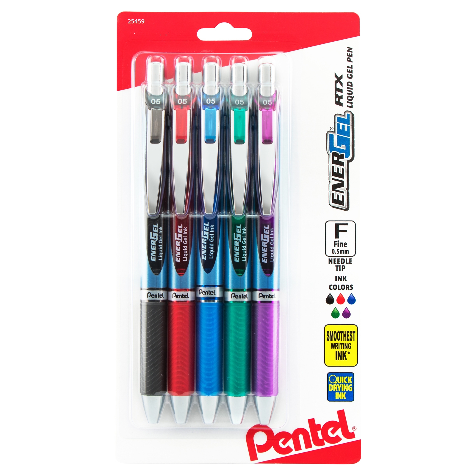 Pentel EnerGel RTX Retractable Liquid Gel Pen 0.5mm 5/Pkg-Assorted Colors