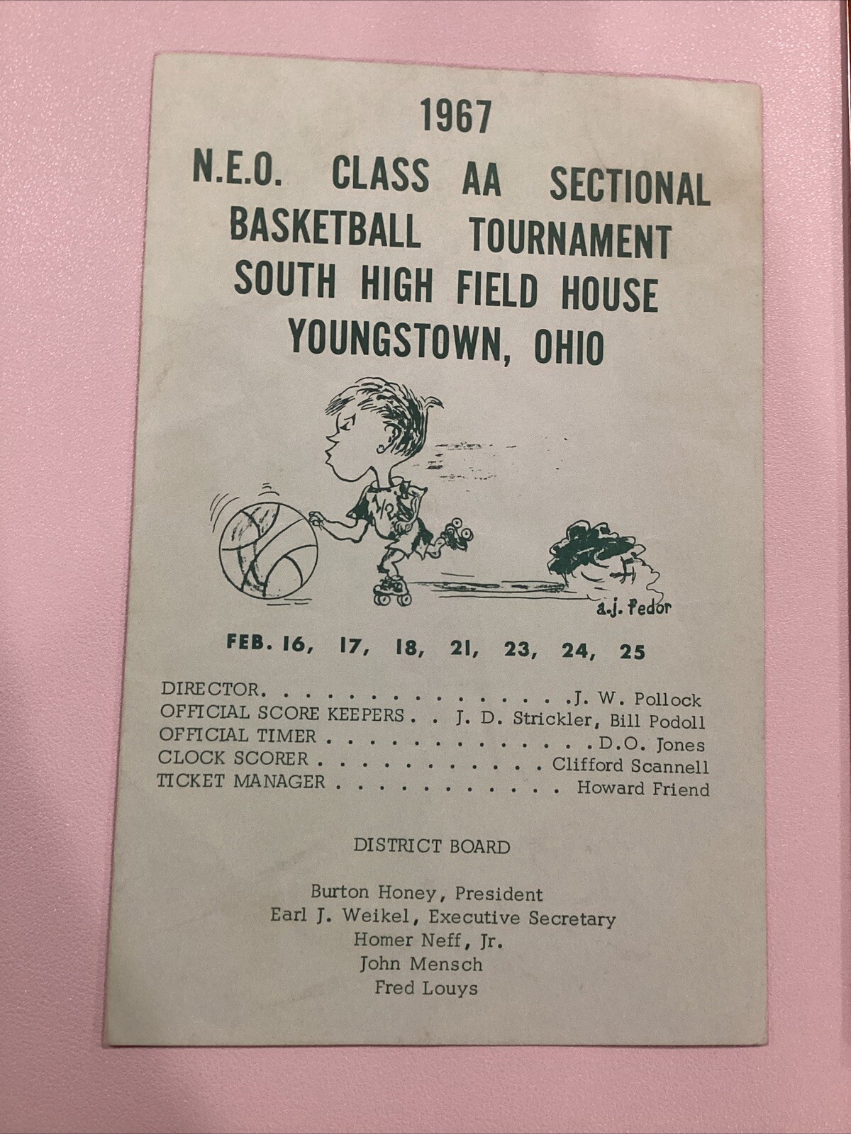 1967 NEO Class AA Sectional Basketball Tournament Youngstown Ohio Roster Program