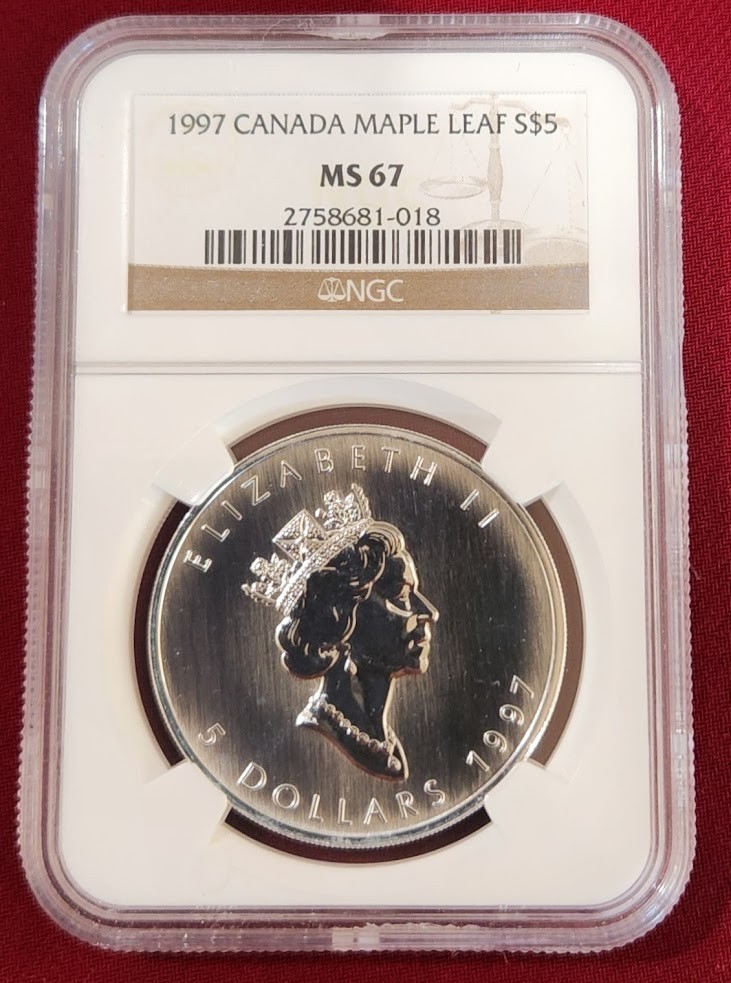 1997 Canada Maple Leaf 1.0 oz. .9999 Silver coin  ~ MS 67 ~ Key Date