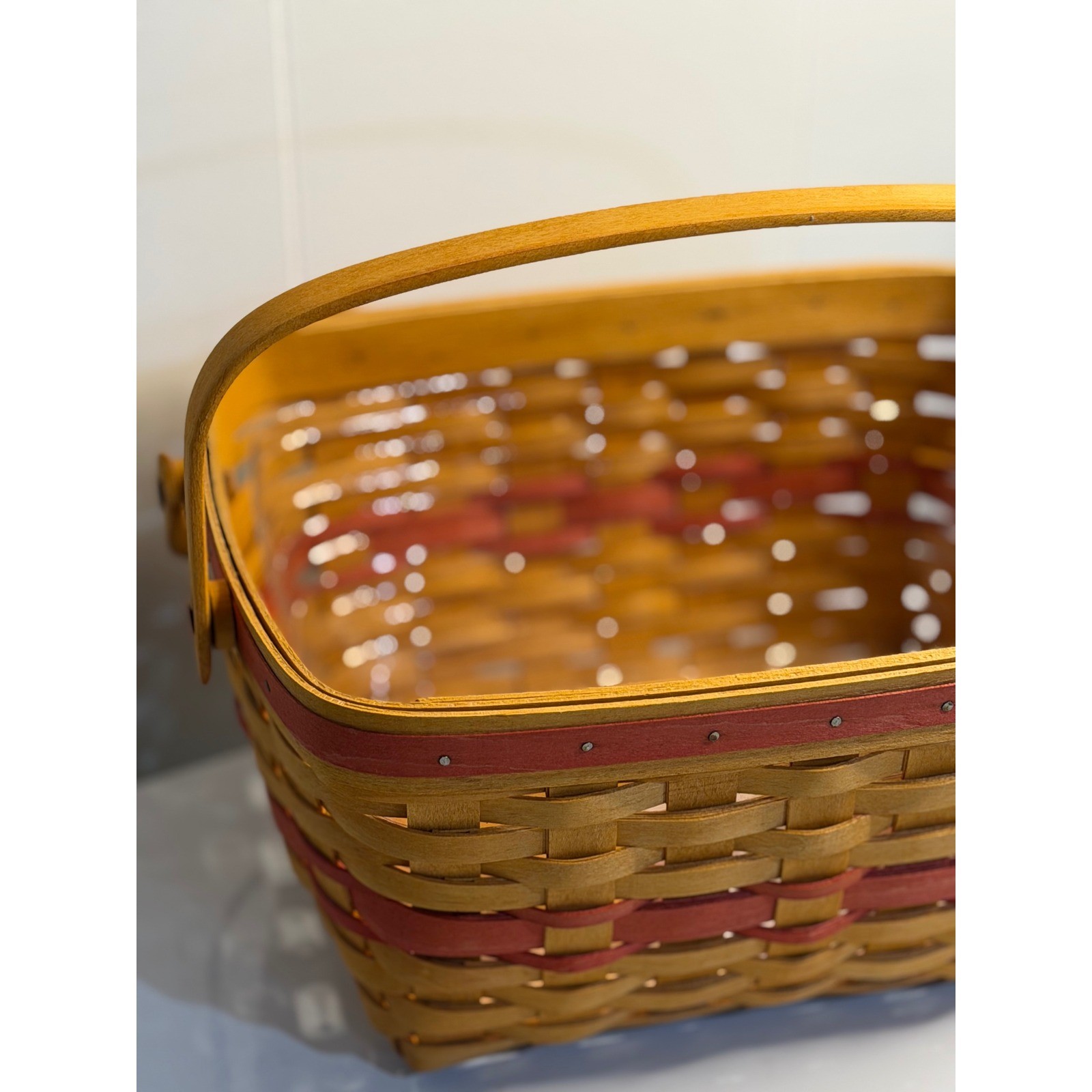 VTG Longaberger Basket 1997 Mothers Day Timeless Memory Red Trim with Protector