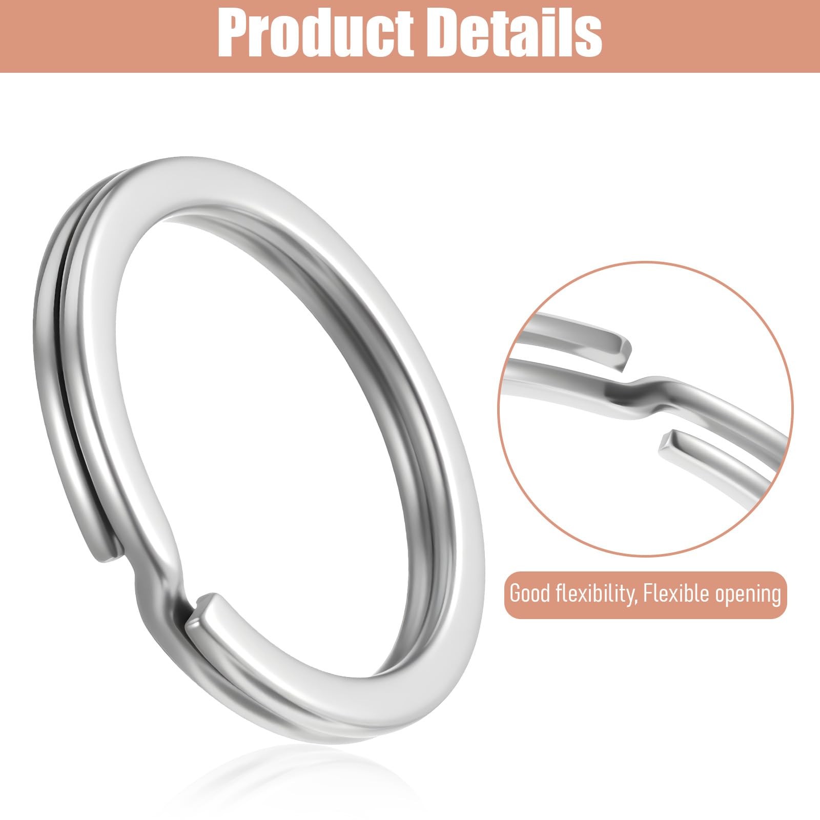 6 Pack Split Rings for Keychains Stainless Steel Key Chain Rings 3 Size 15mm ...