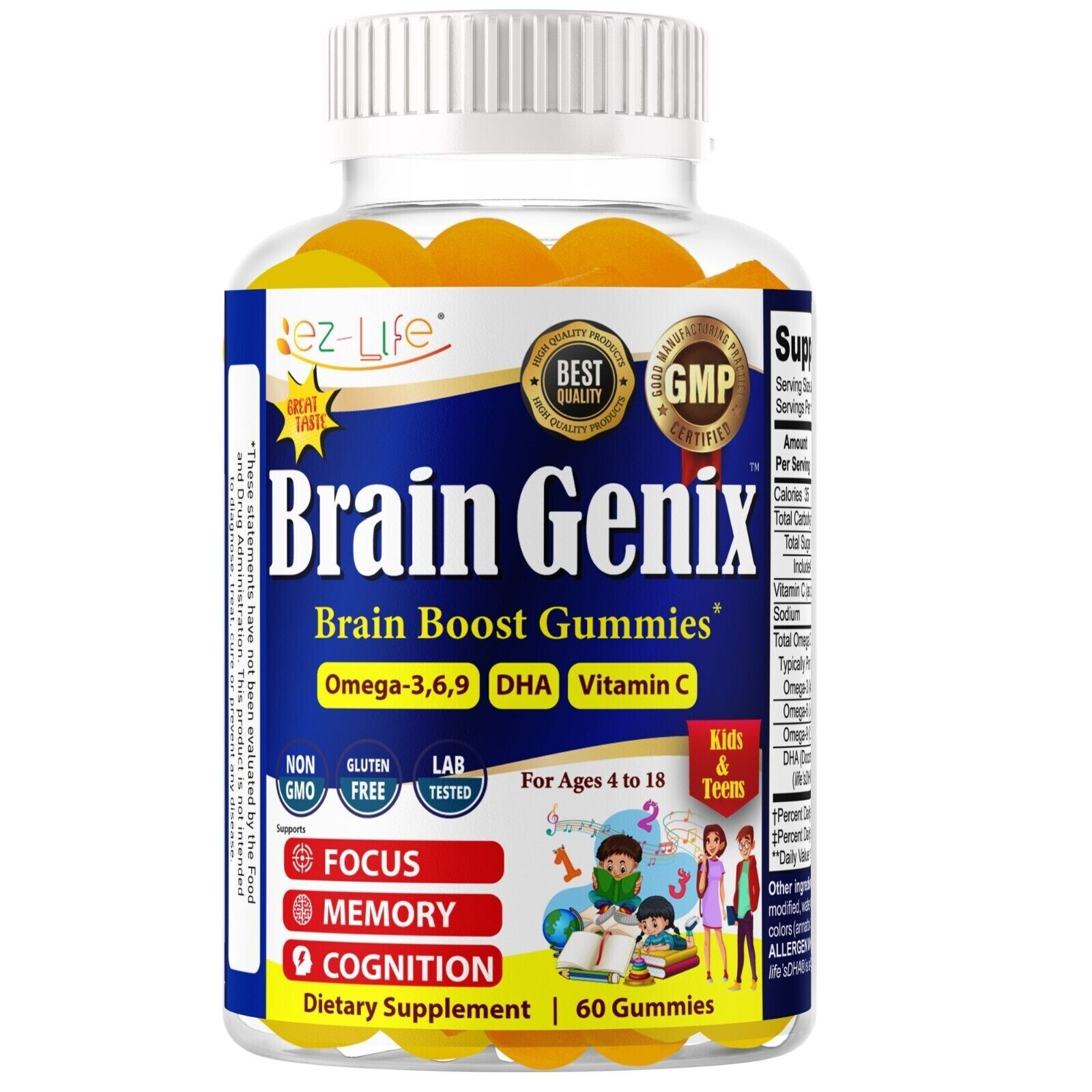 Kids Brain Focus Memory Booster + Brain Health Supplement + Omega 369 -03/12/25