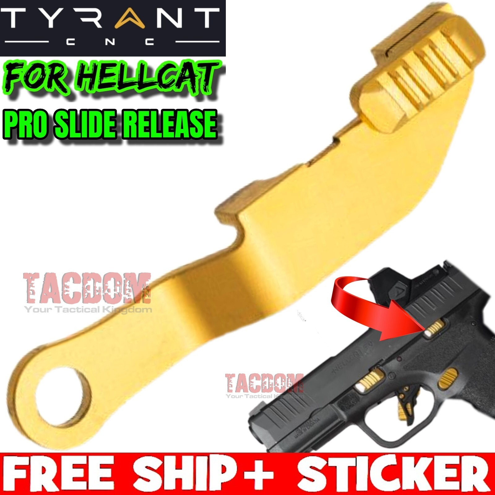 Tyrant Designs GOLD Extended Slide Release Catch Lock fr Springfield Hellcat Pro