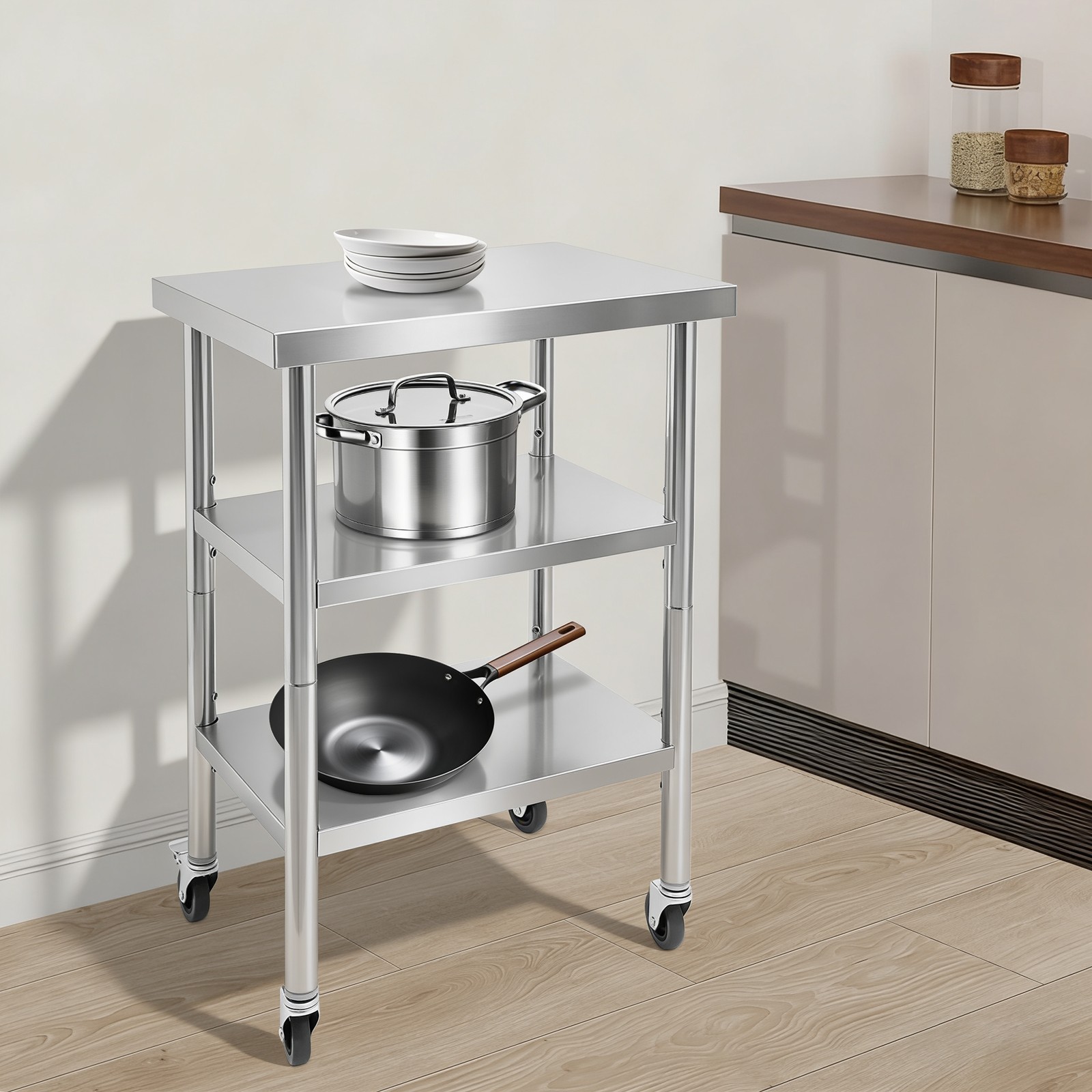 Work Table Commercial Work Table with Adjustable Under Shelves 3-Tier Work Table