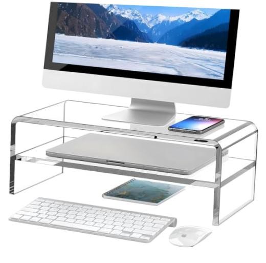 Clear Acrylic Monitor Stand Riser 2 Tier, 5.12 Inches High Clear Computer