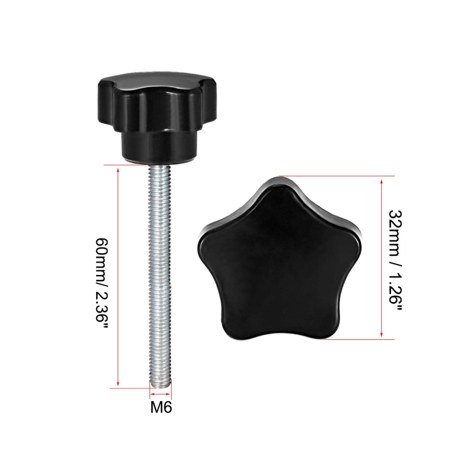 Star Knob Grip M6 x 60mm Male Thread Steel Zinc Stud Black PP, 84x32mm/LXD