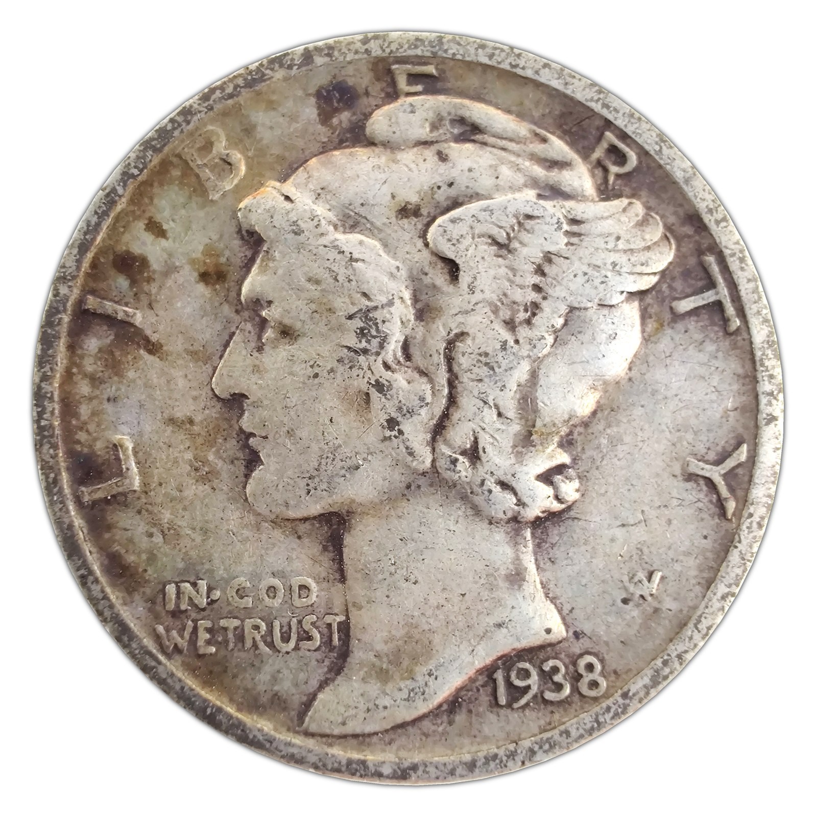1938-S Mercury Dime F Fine 90% Silver
