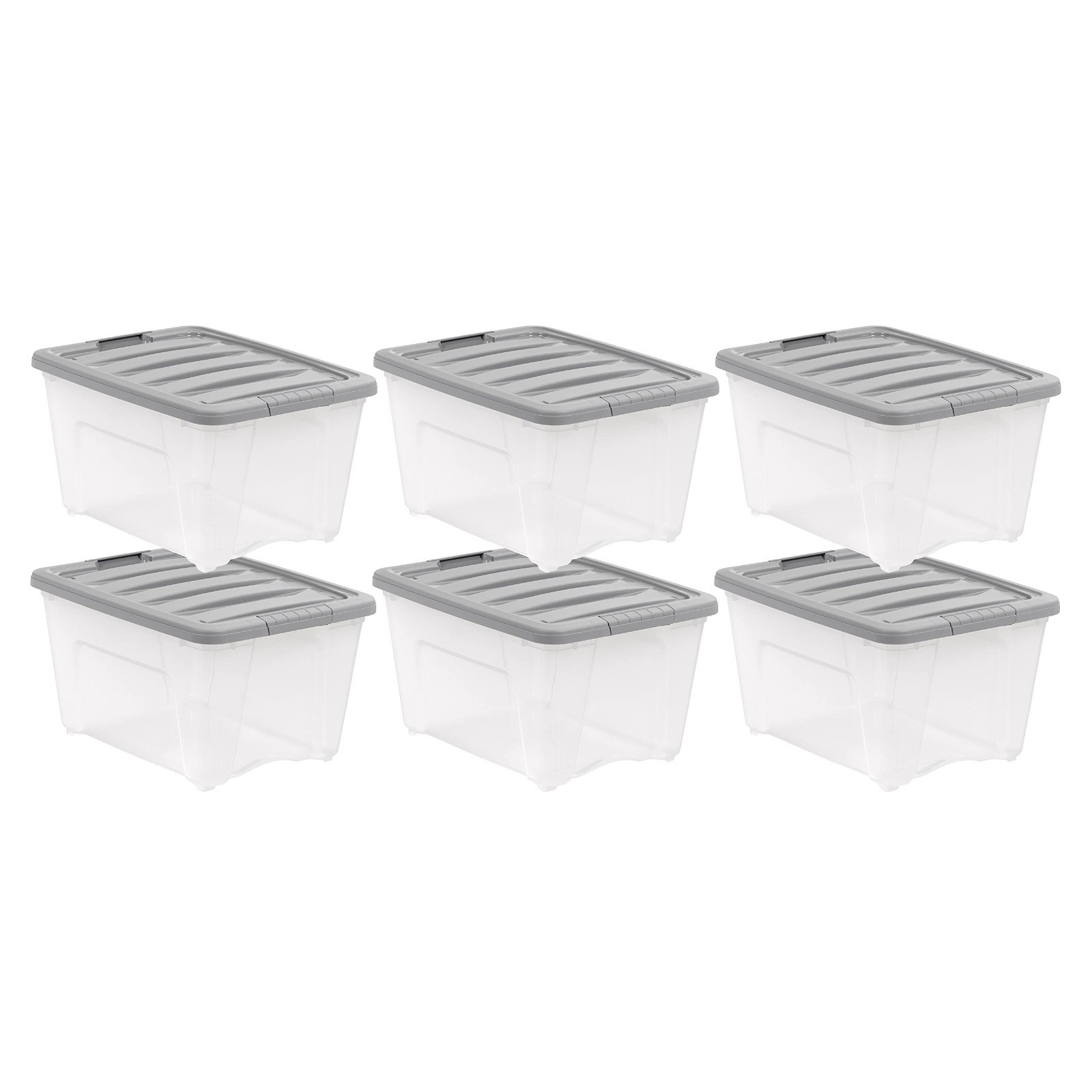 Stackable Plastic Storage Containers with Latching Lids, Clear/Grey, 32 Qt, Set