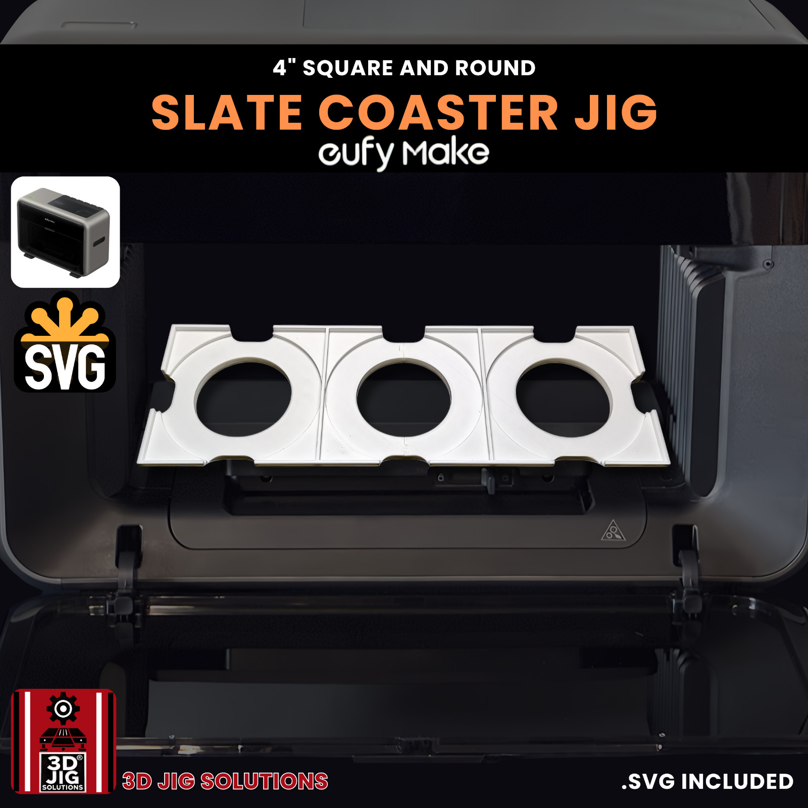 EufyMake E1 UV Printer Jig | 4" Round & Square Slate Coaster Template