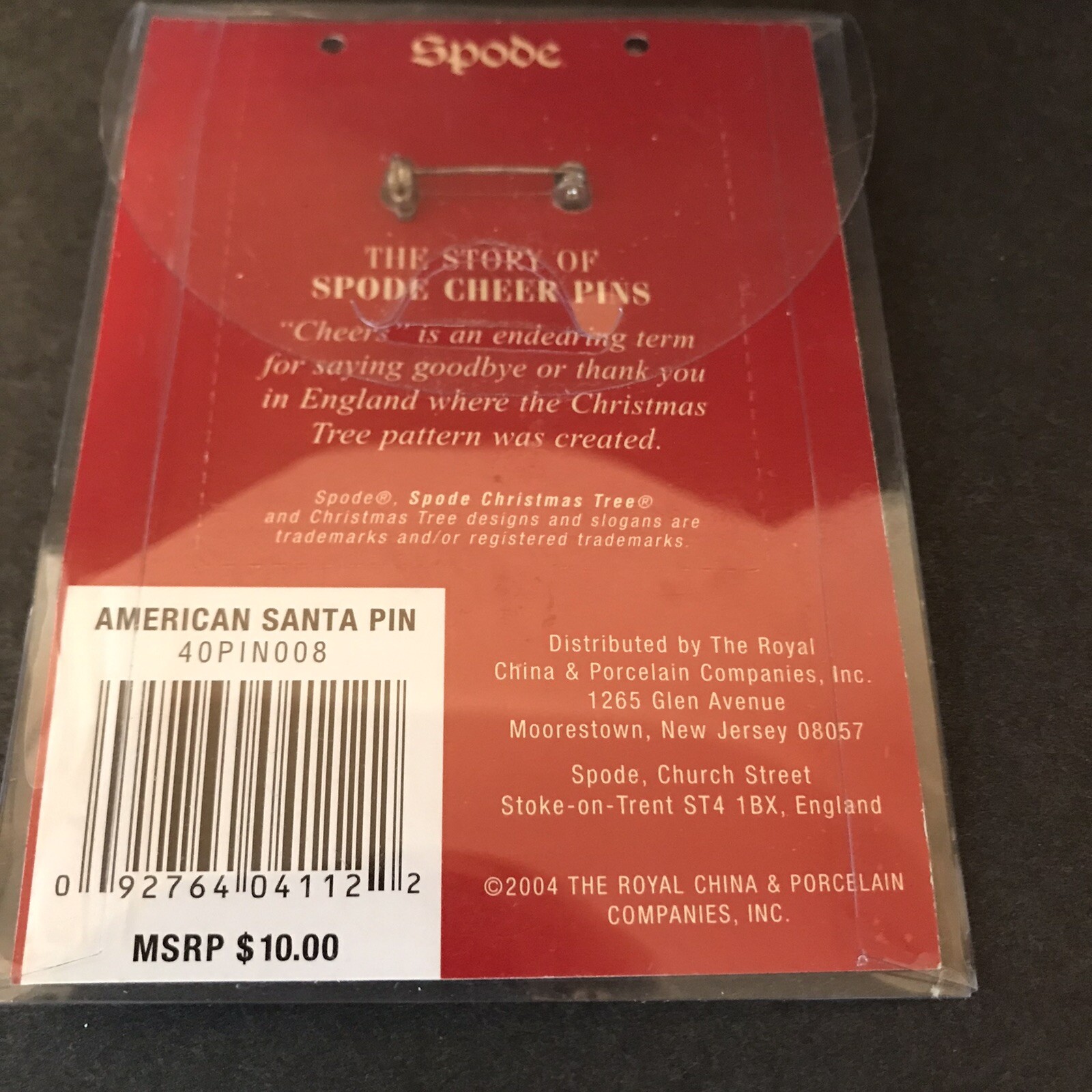 Spode Christmas Tree Cheer American Santa Pin 2004