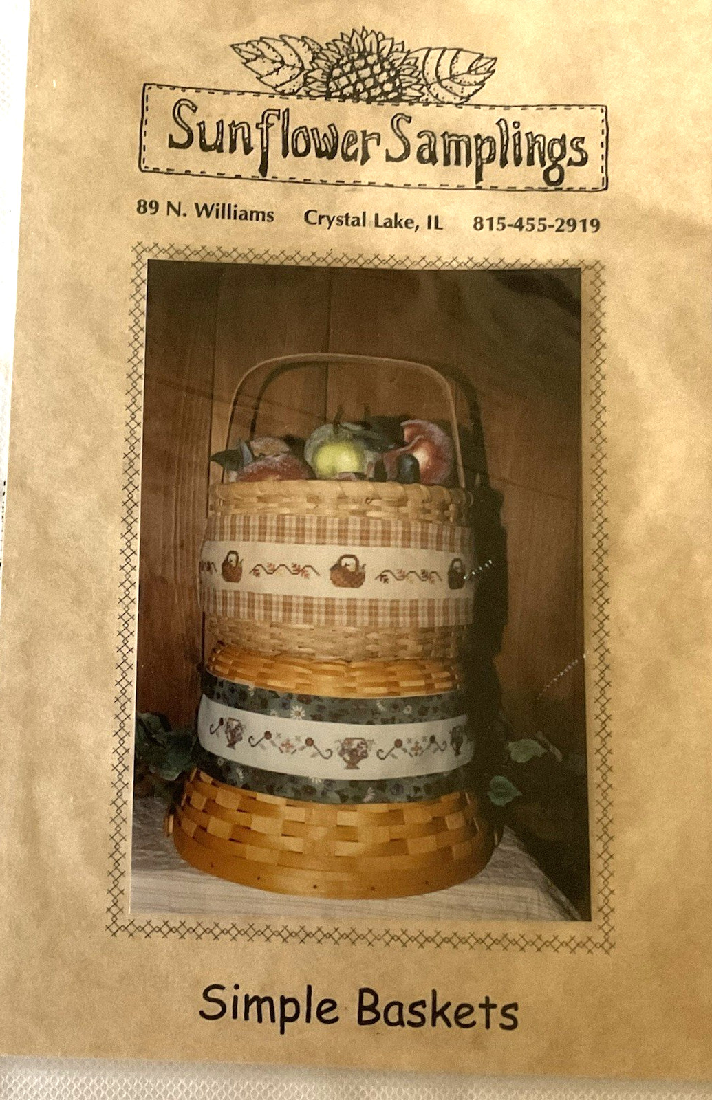 Sunflower Samplings Simple Baskets Counted Cross Stitch Pattern 2002 New
