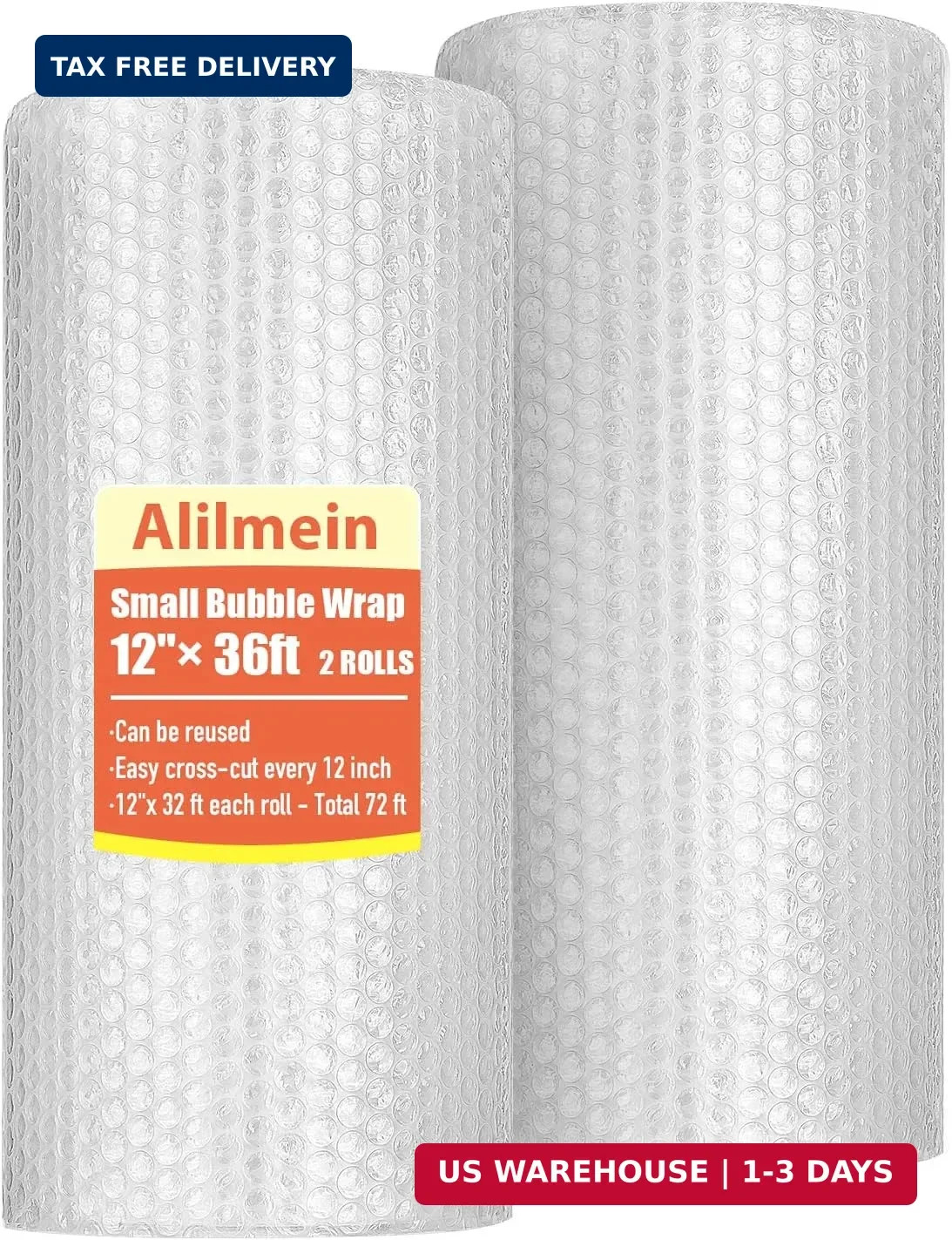 12 inch x 72ft - 2 Pack Total Small Thin Bubble Cushioning Wrap for Extra Protec
