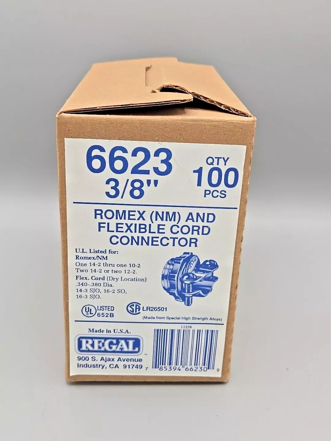 Lot of 25 Regal 6623 3/8" Flexible Cord Clamp Romex 2 Screw Connector
