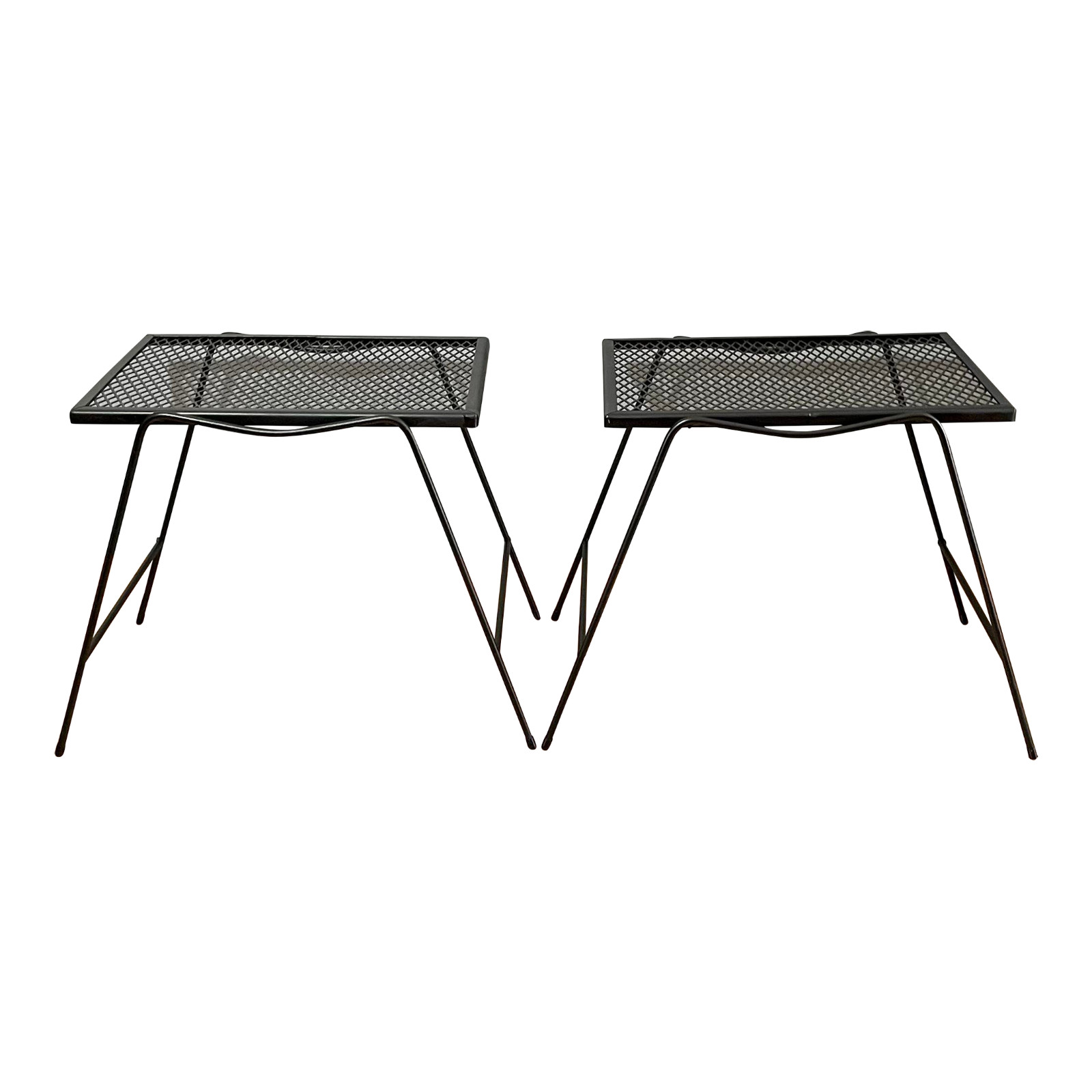 Pair 2 Woodard Meadowcraft Wrought Iron Garden Outdoor End Table Stacking Patio