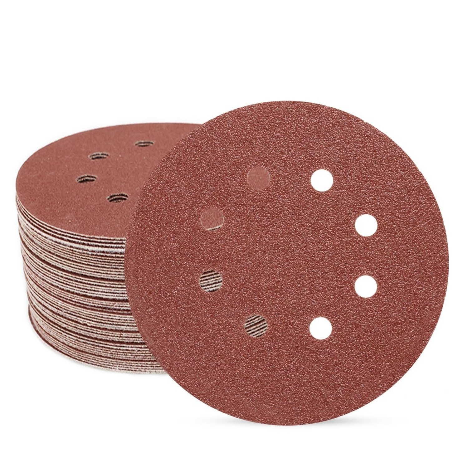 5 Inch 8 Hole Sanding Discs Hook and Loop, 50 PCS 60 Grit Round Sand Paper Di...