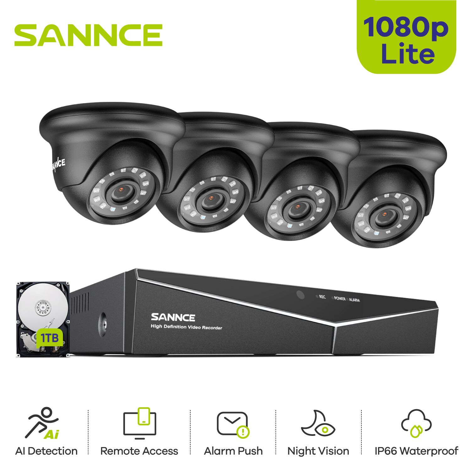 SANNCE 8CH 2MP CCTV DVR 1080P Home Security Camera System Outdoor Night Vision