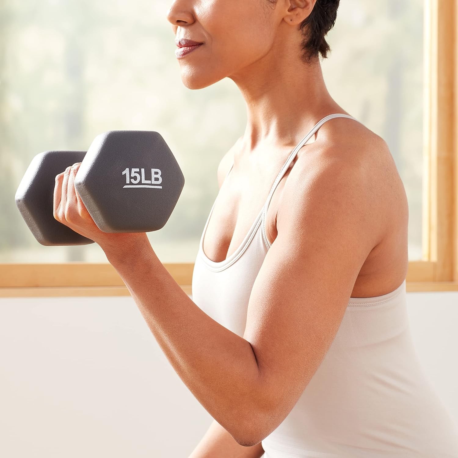 Amazon Basics Neoprene Dumbbell Hand Weights for Exercise 15 pound, Dark Grey
