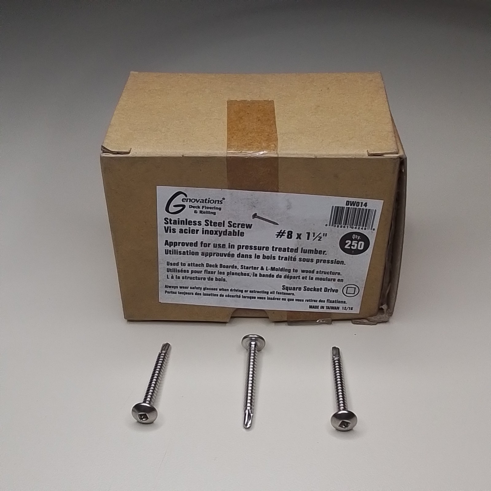 #8 Stainless Steel Deck Screws Square Drive Wood & Composite 250 Count 1-1/2