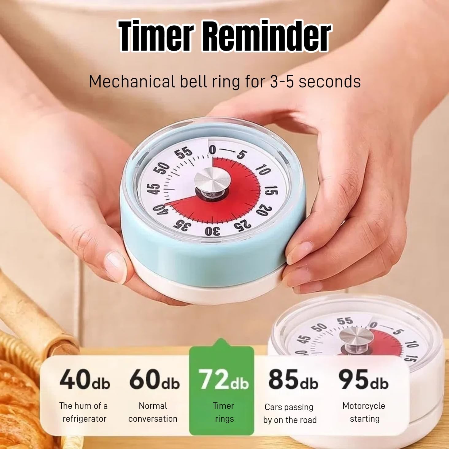 Kitchen Timer,Visual Timer,100% Mechanical Desk Timer,No Batteries Required,M...
