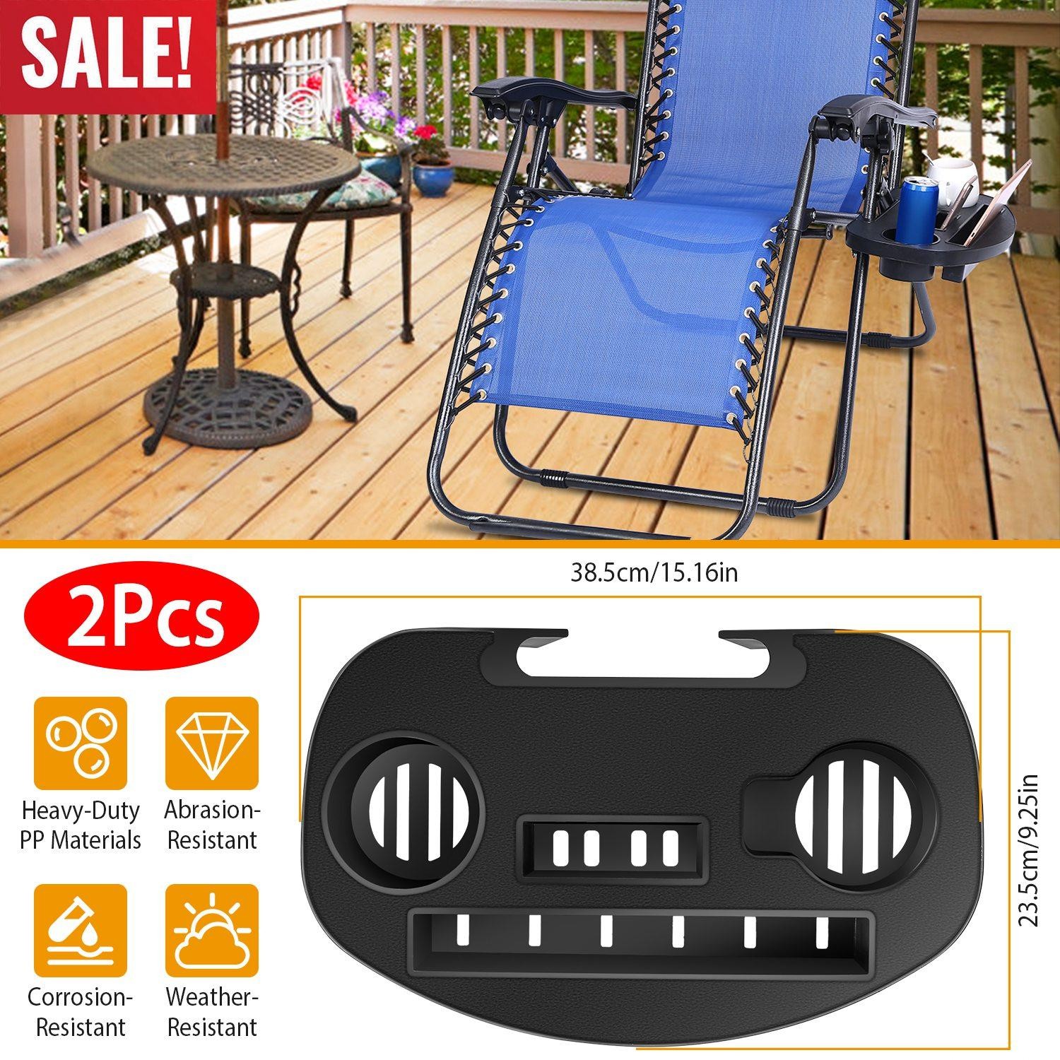 Zero Gravity Chair Cup Holder Clip On Side Tray w/Beverage Can Mobile Devices