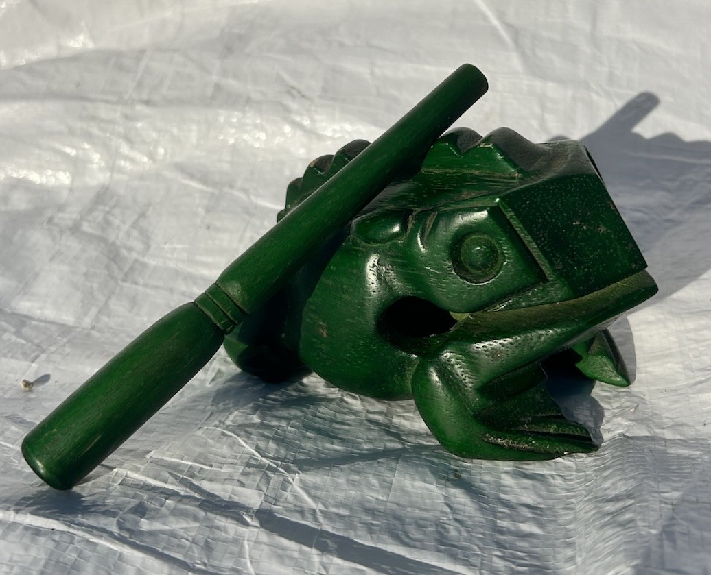 Nino Percussion Wooden Frog Guiro Green Hand Percussion Instrument with Striker