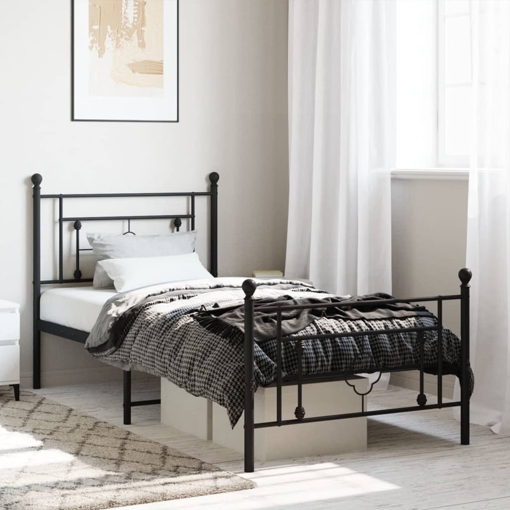 Metal Bed Frame without Mattress with Footboard Black 39.4"x78.7