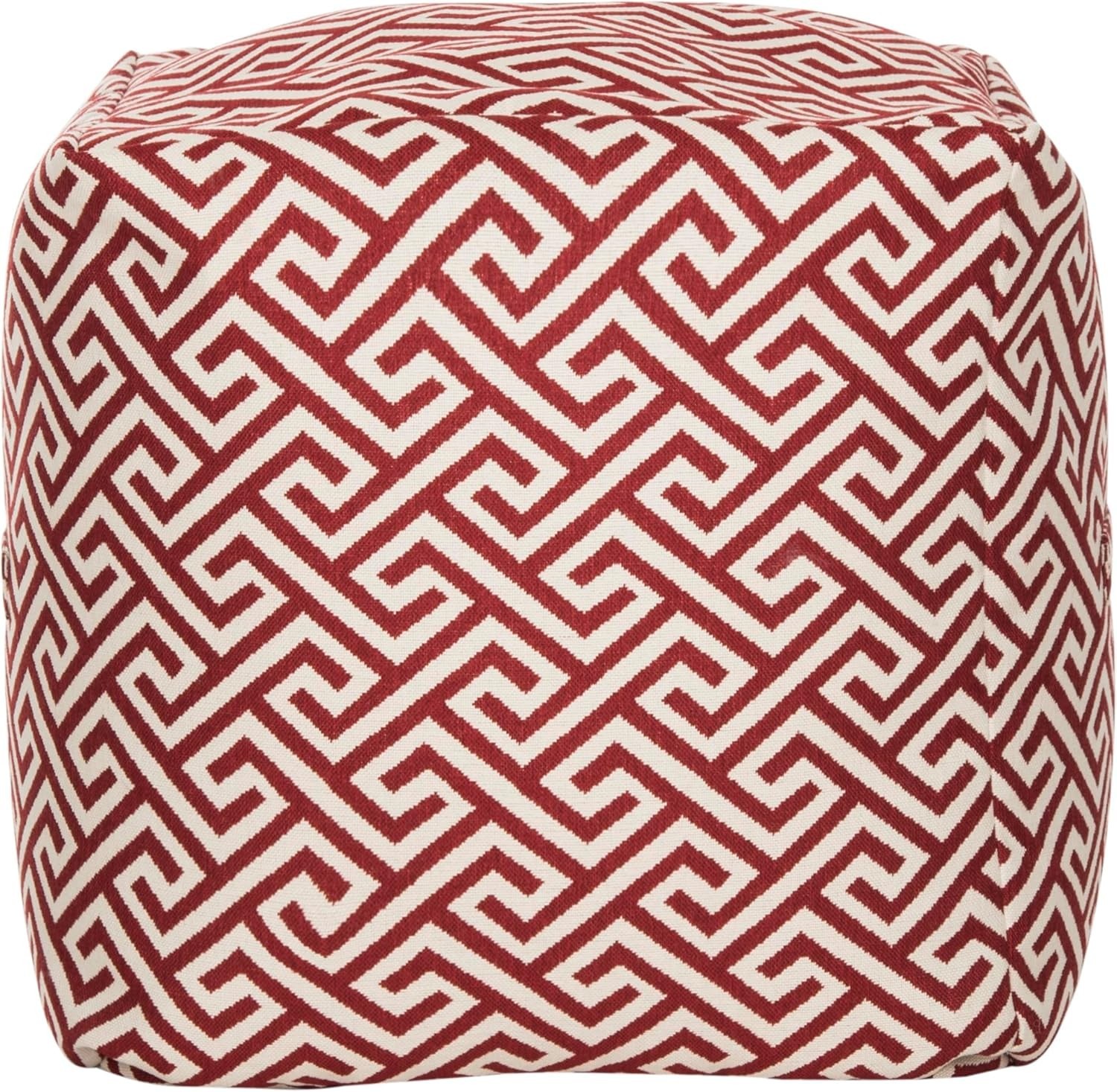 Home Collection Valentina Pouf Tan & White Geometric Upholstered Cube Ottoman
