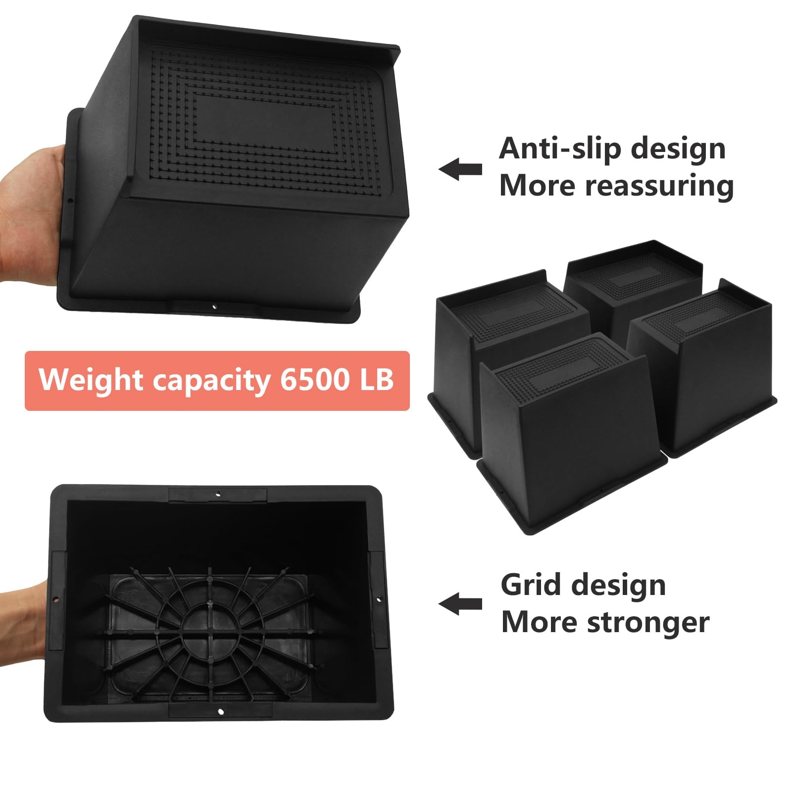 4 Pack 6Inch Heavy Duty Bed Risers for Sofa, Table, Couch, and Desk Support