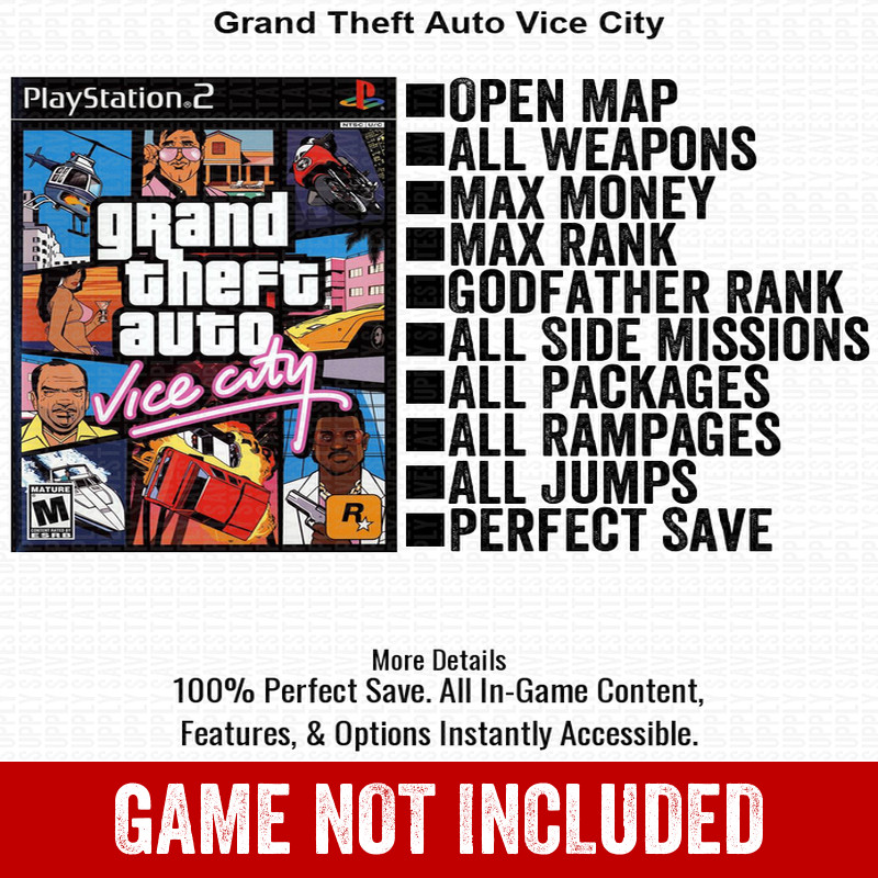 Grand Theft Auto Vice City 100% All Items PS2 Memory Card PlayStation