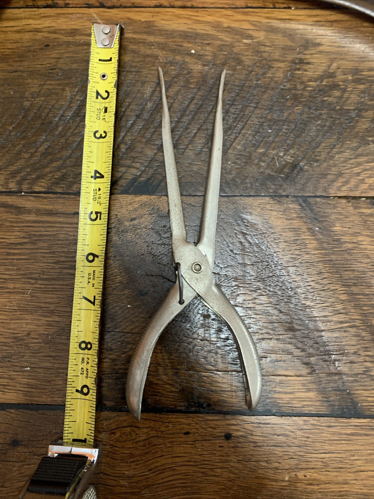 Vintage 8" Long Nose SILVER Metal Chrome Locking Fishing SPORTSMAN'S PLIERS