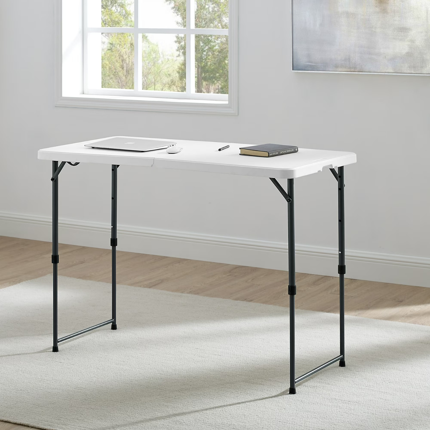 Mainstays 4FT Folding Table Adjustable Height Indoor Outdoor Carry Handle White