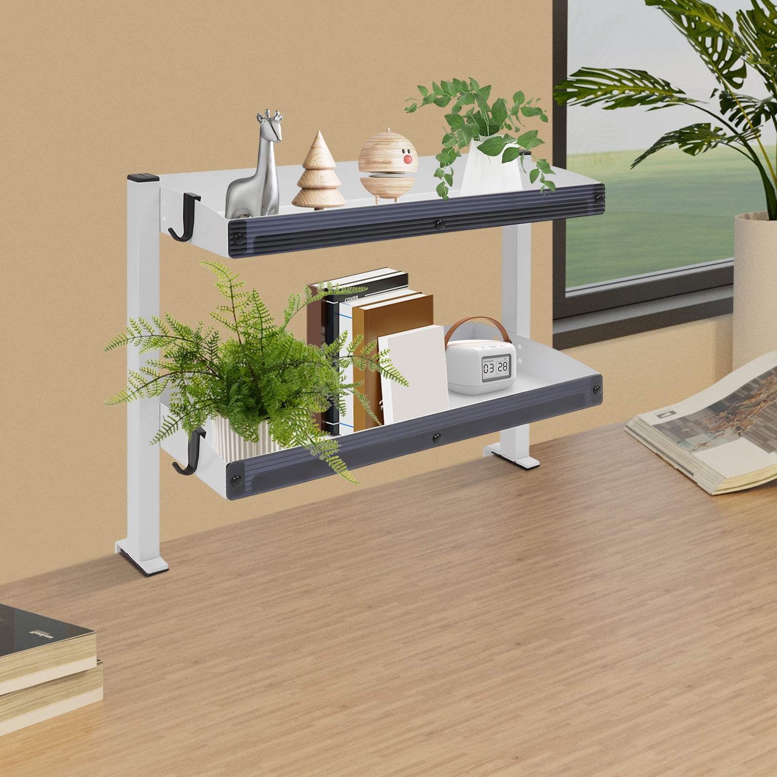 Clip-on Desk Shelf Laptop Organizer w/Adjustable Storage Tray Bedside Office NEW