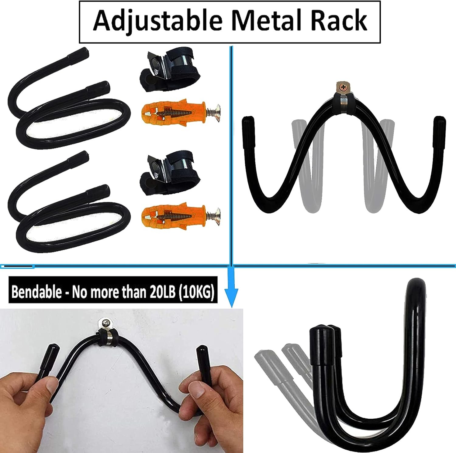2 Pack Wall Storage Display Rack - Bow Hanger Hooks Holder 2-pack, Black